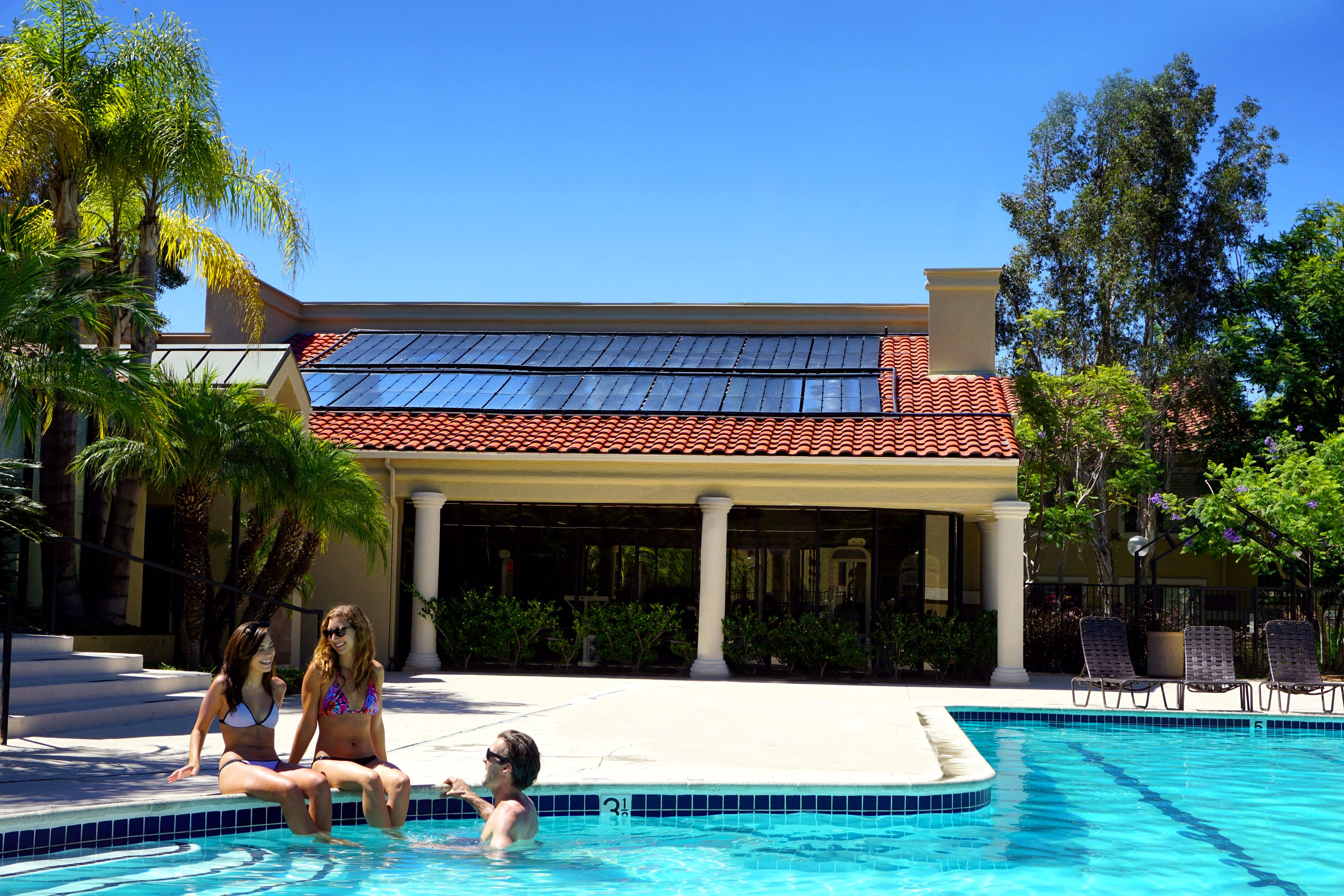 outdoor pool with solar heating