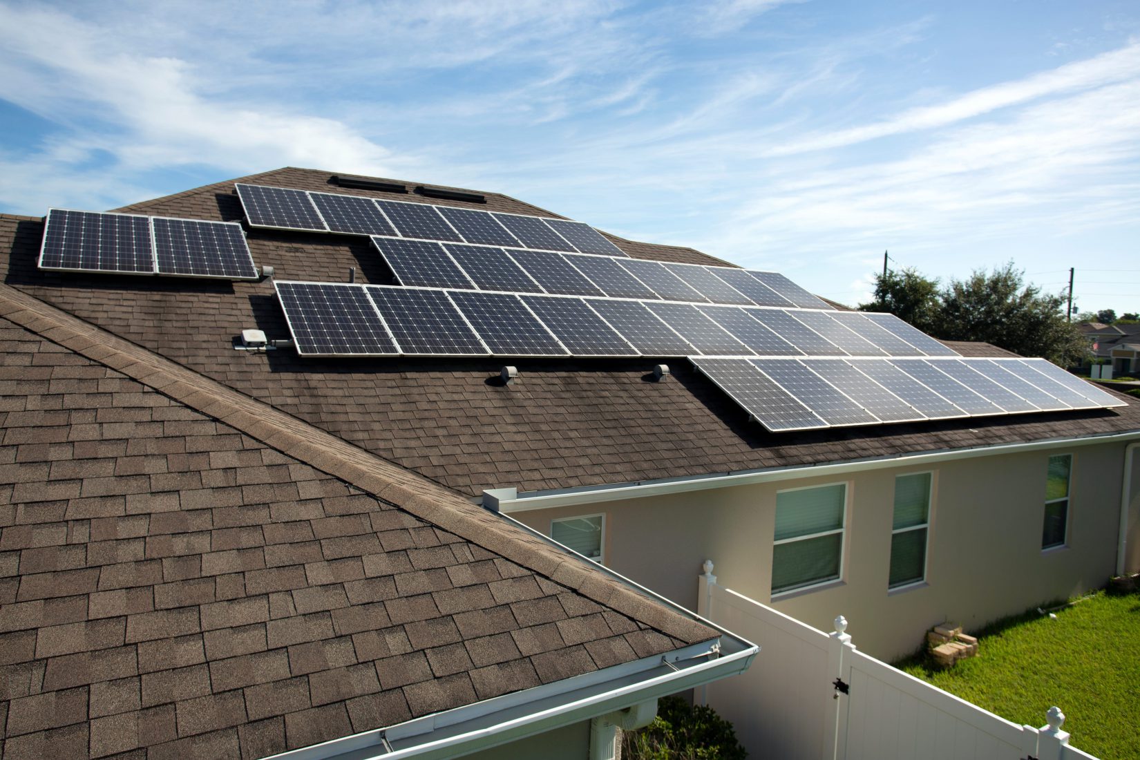 Solar panels on the roof of a residential home