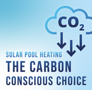 Graphic reading "Solar Pool Heating, The Carbon Conscious Choice"